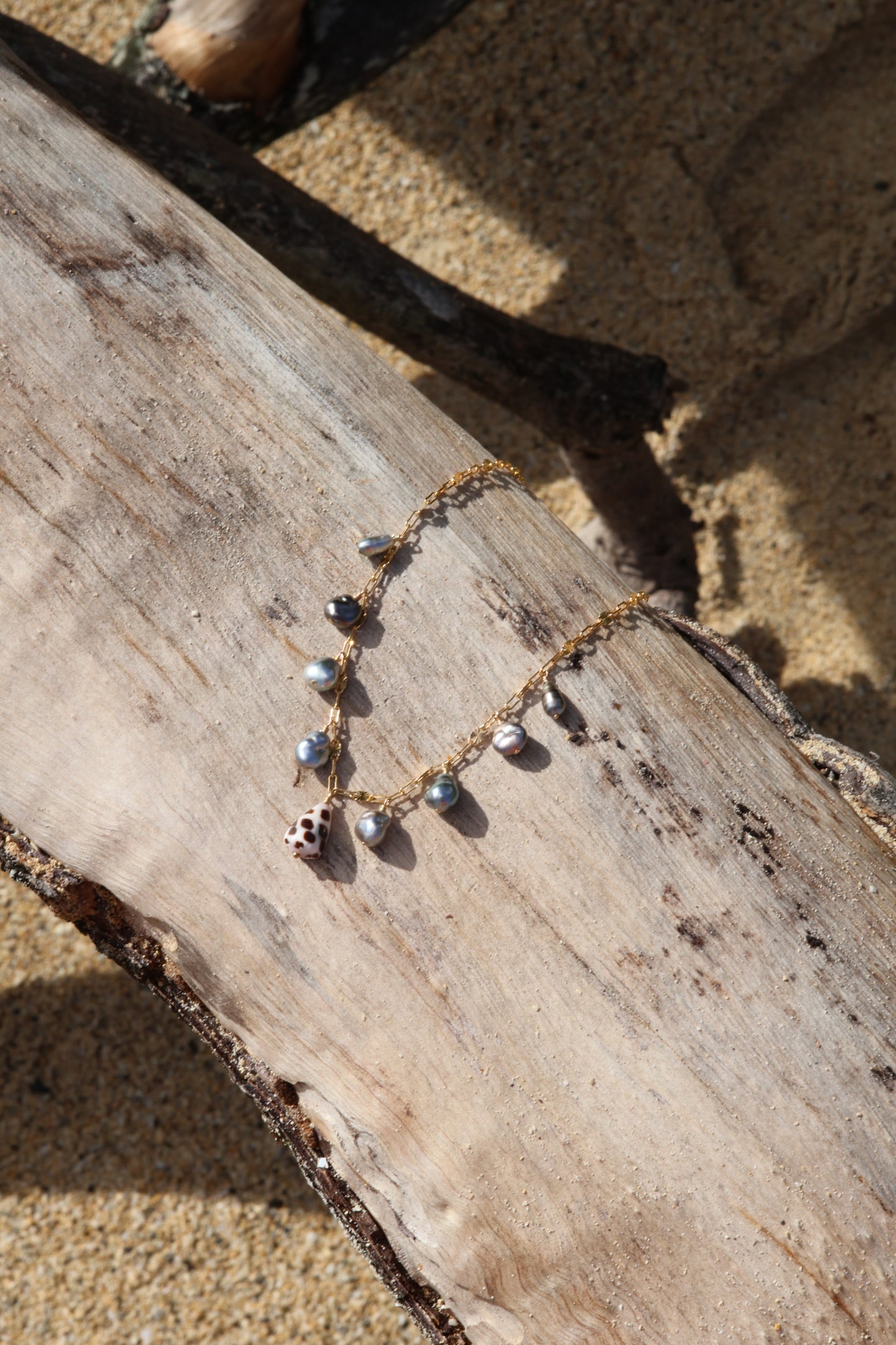 Tahitian Keshi Pearl Necklace w/ Hebrew Cone