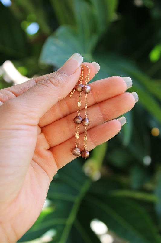 Triple Chocolate Keshi Pearl Earrings