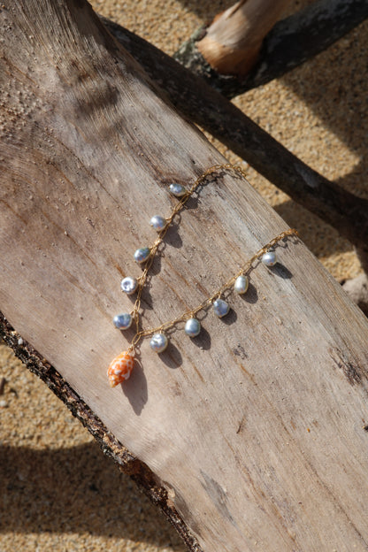 Tahitian Keshi Pearl Necklace w/ Orange Miter