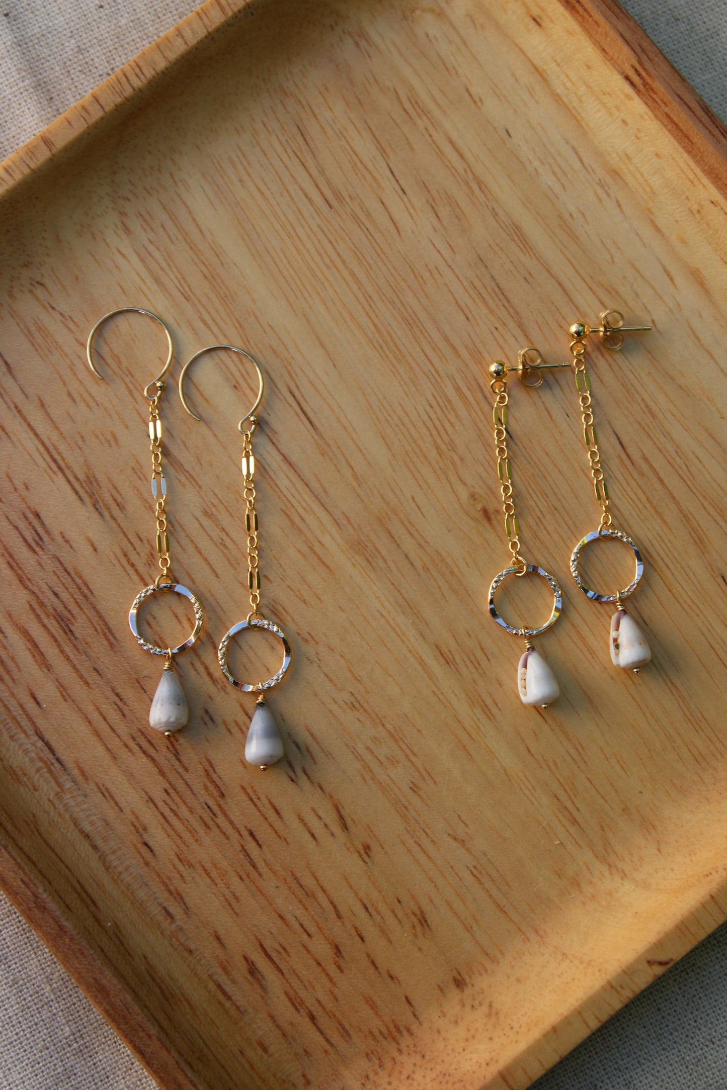 Ruffled Ring Cone Shell Drop Earrings